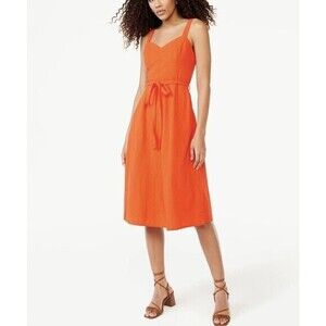 Free Assembly Orange Smocked Midi Dress Womens Size Large New V-NECK